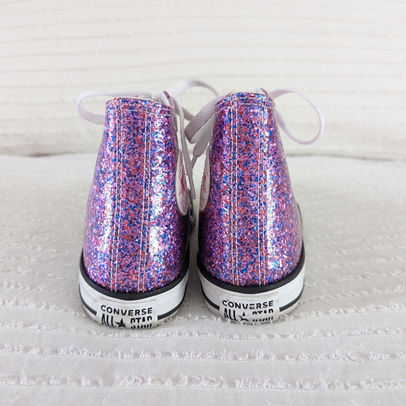 SOLD Girls Pink & Purple Coated Glitter Chuck Taylor All Star Hi Tops Sneakers - Picture 6 of 8